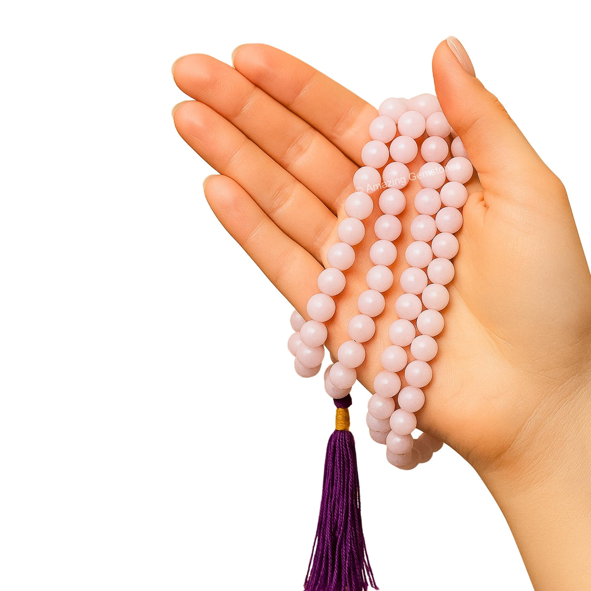 Pink Kunzite Buddhist Prayer Beads Japa Mala with 108 Meditation Beads (Without Knots / Pink Kunzite)