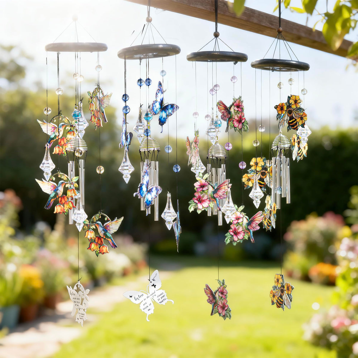 Bee Wind Chime with Crystal Suncatcher (Wildflower – Bee – 27 Inch)