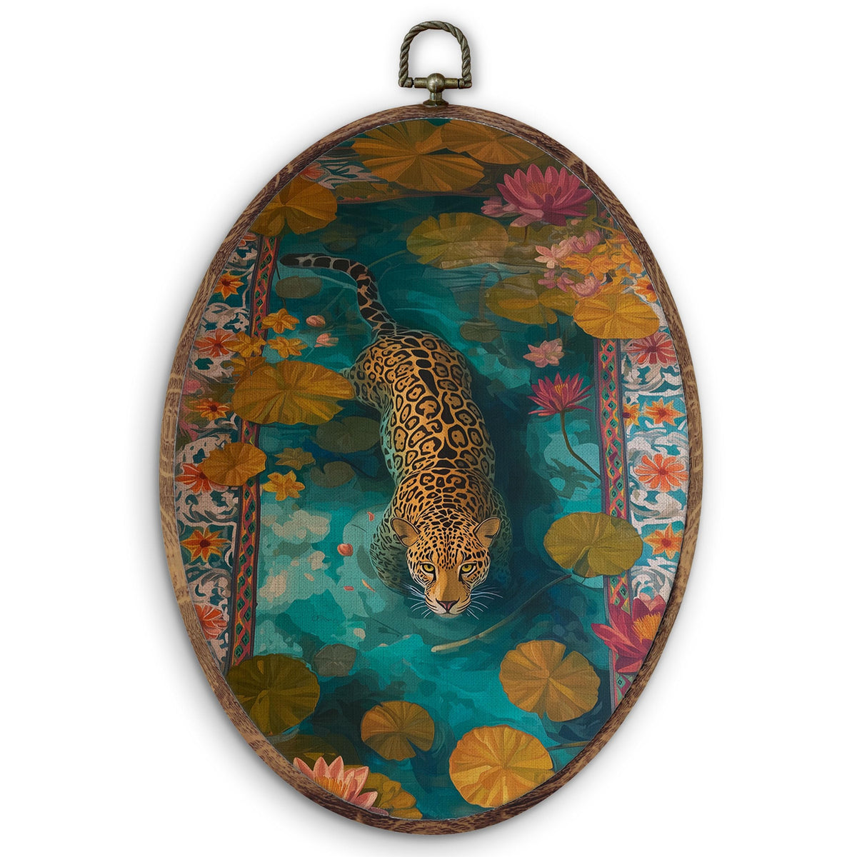 Maximalist Leopard Floral Bathroom Oval Wall Art Decor (leopard-2)