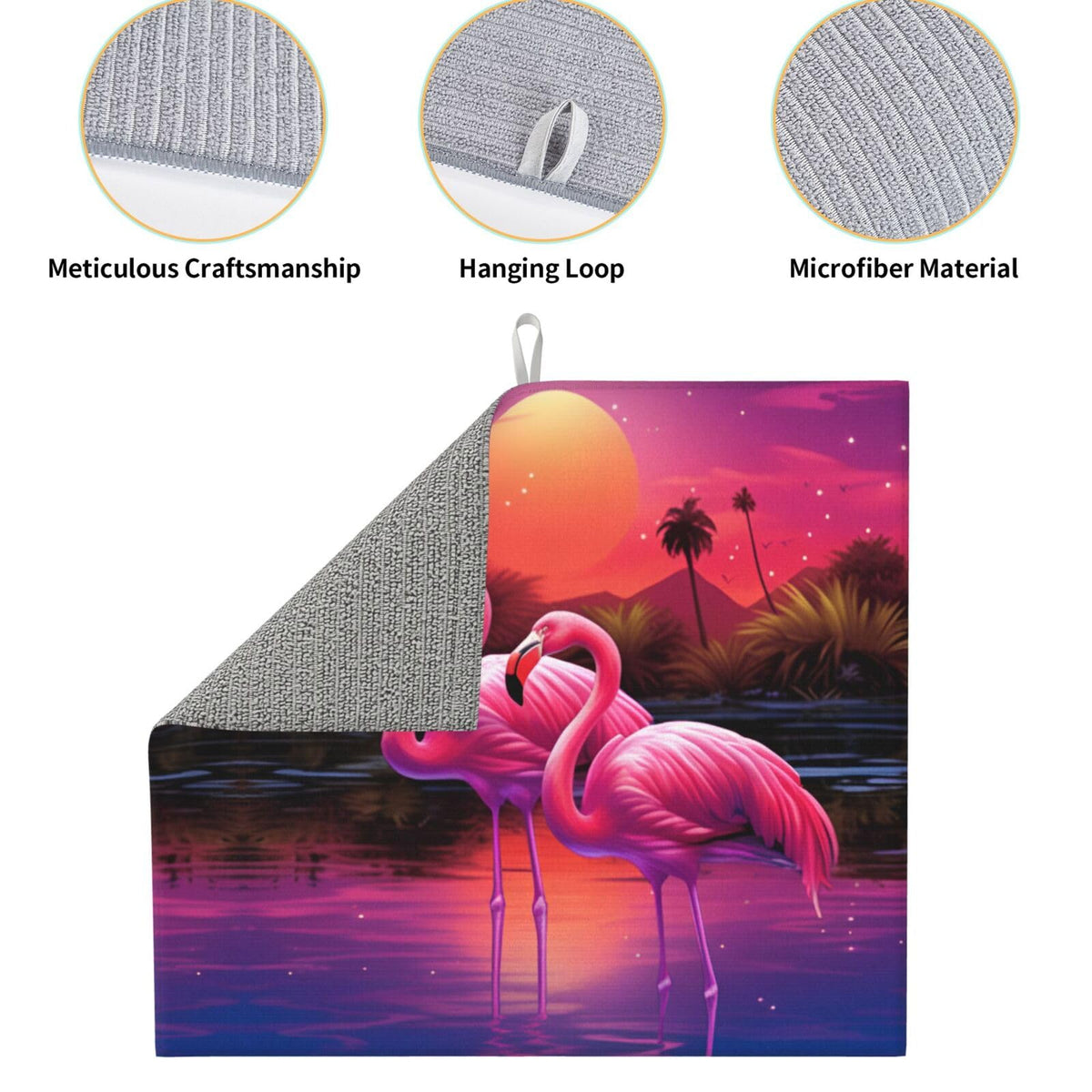 Tropical Plant Pink Flamingo Pair Dish Drying Mat For Kitchen Counter Dry Mats Microfiber Dish Drainer Mat Protector Pad Absorbent Fast Drying Kitchen Must (Tropical Plant Pink Flamingo Pair / 18" x 16")