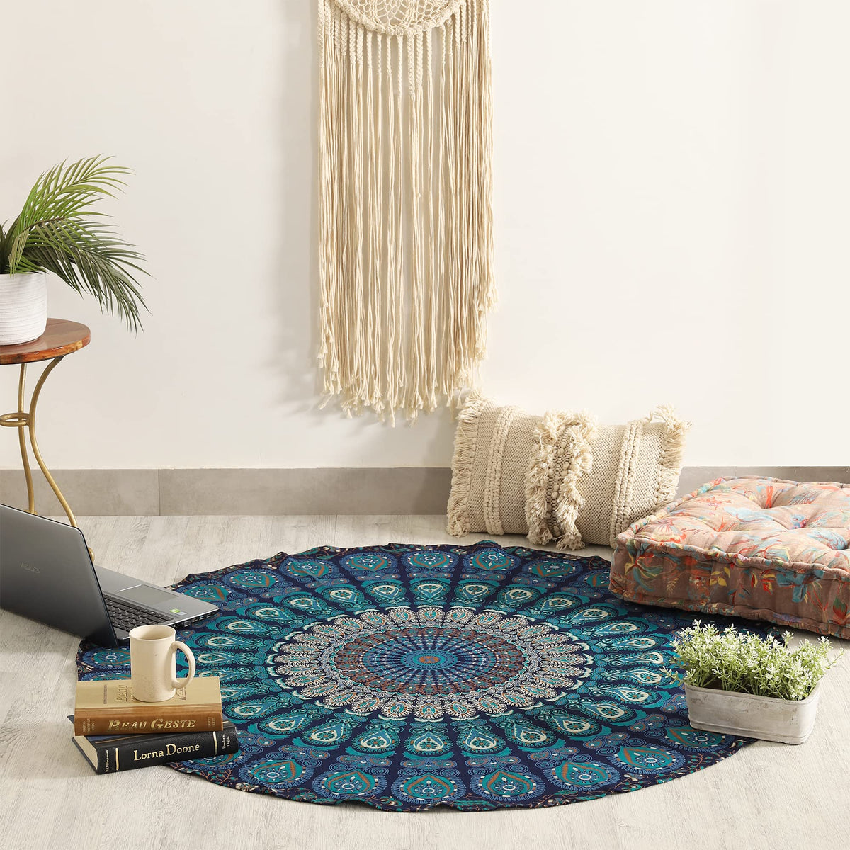 Round Tapestry Wall Hanging Ombre Hippie Mandala Bohemian Hippy Intricate Indian Tapestries Tablecloth 50 Inches (Neavy Blue / 50"L x 50"W)