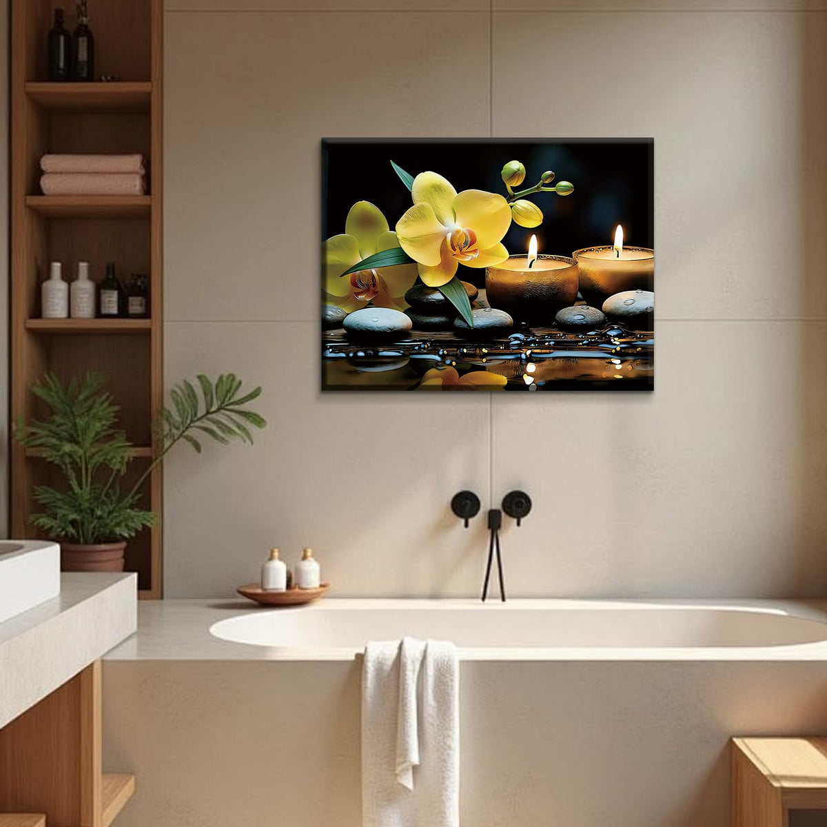 Orchid Zen Canvas Wall Art Prints Yellow Flower Bathroom Wall Decor (Zen Canvas Wall Art Prints Yellow Flower Decor (Ready to Hang))