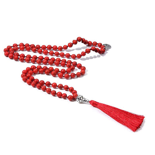 108 Mala Beads Necklace Semi (Red Turquoise)