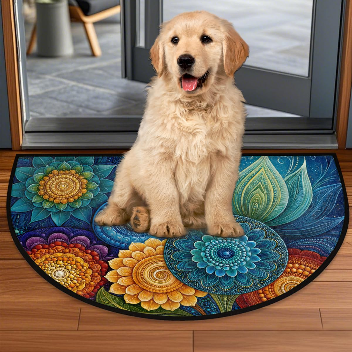 Mandala Half Round Doormat Semi Circle Rug Non Slip Half Moon Rug (D:boho 01)
