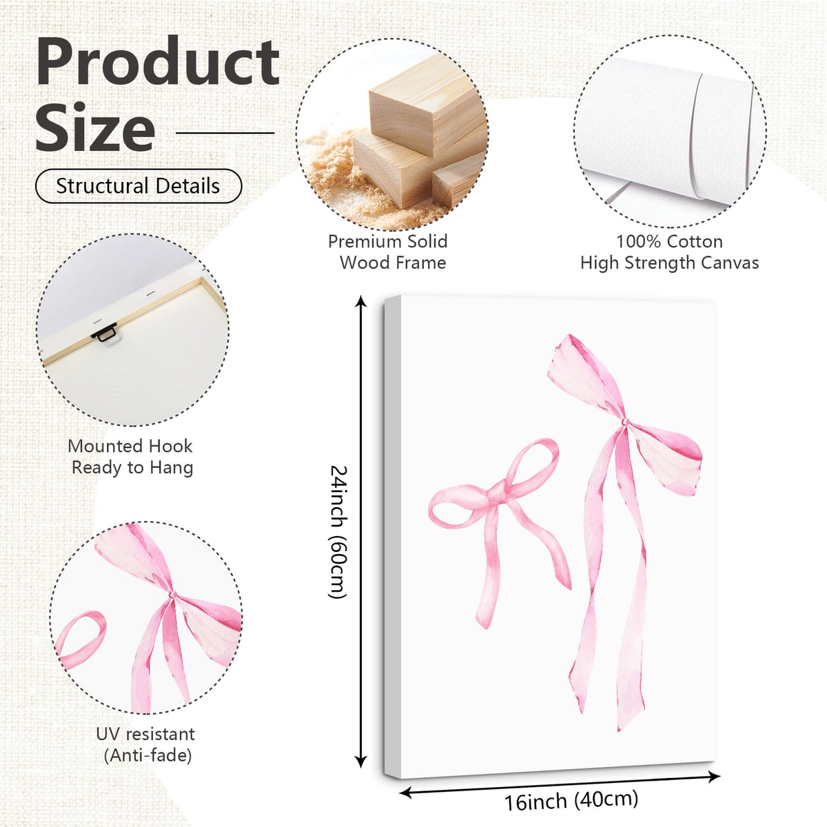 Pink Bow Floral Wall Art Preppy Aesthetic Canvas Wall Decor Trendy Coquette Posters Pink Bow Pictures Chinoiserie Flower Prints Painting for Girls Dorm College Apartment 16x24 Inch Ready to Hang 3Pcs (Pink Art / 16x24 Inch Wrapped Canvas)