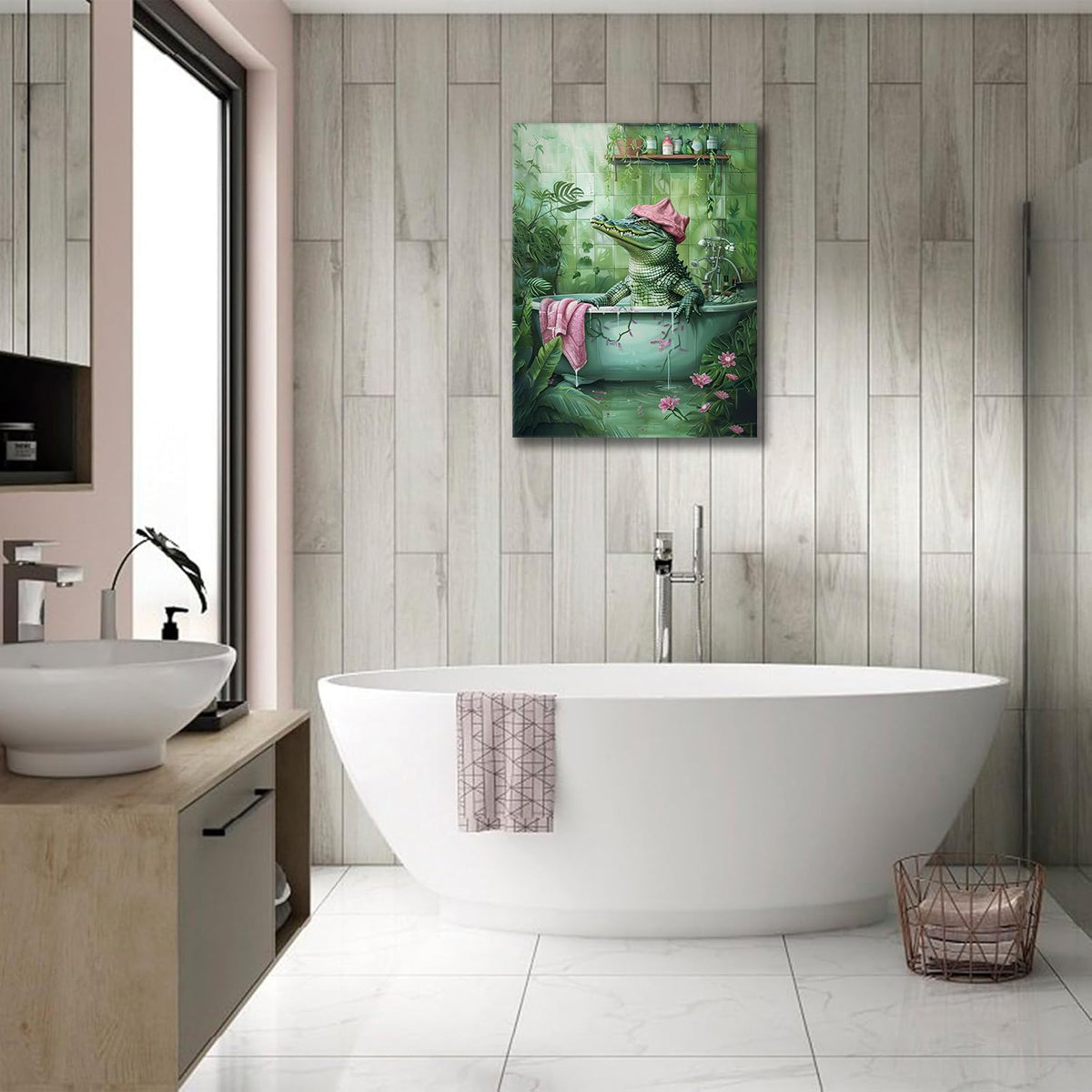 Crocodile Bathroom Wall Art Alligator Bathroom Pictures Decor Funny Toilet Canvas Painting Home Modern Artwork Decorations for Restroom 12 x 16 inch (16"L x 12"W / Crocodile)
