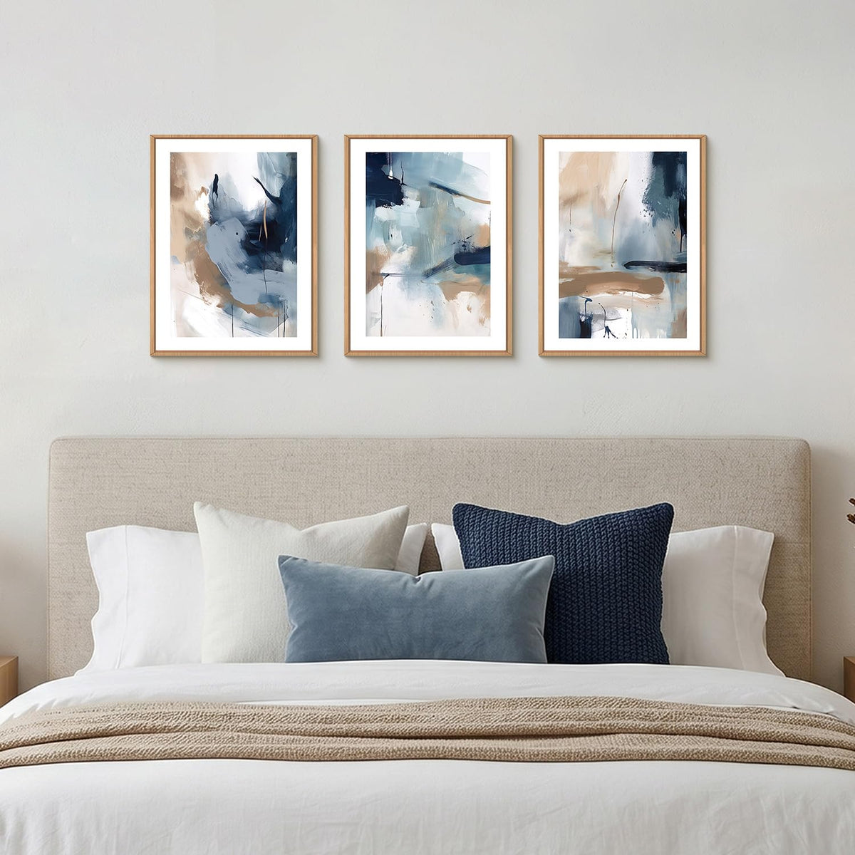 Abstract Navy Blue Framed Canvas Wall Art (Modern Blue and Brown Wall Art / 12''x16''x3)