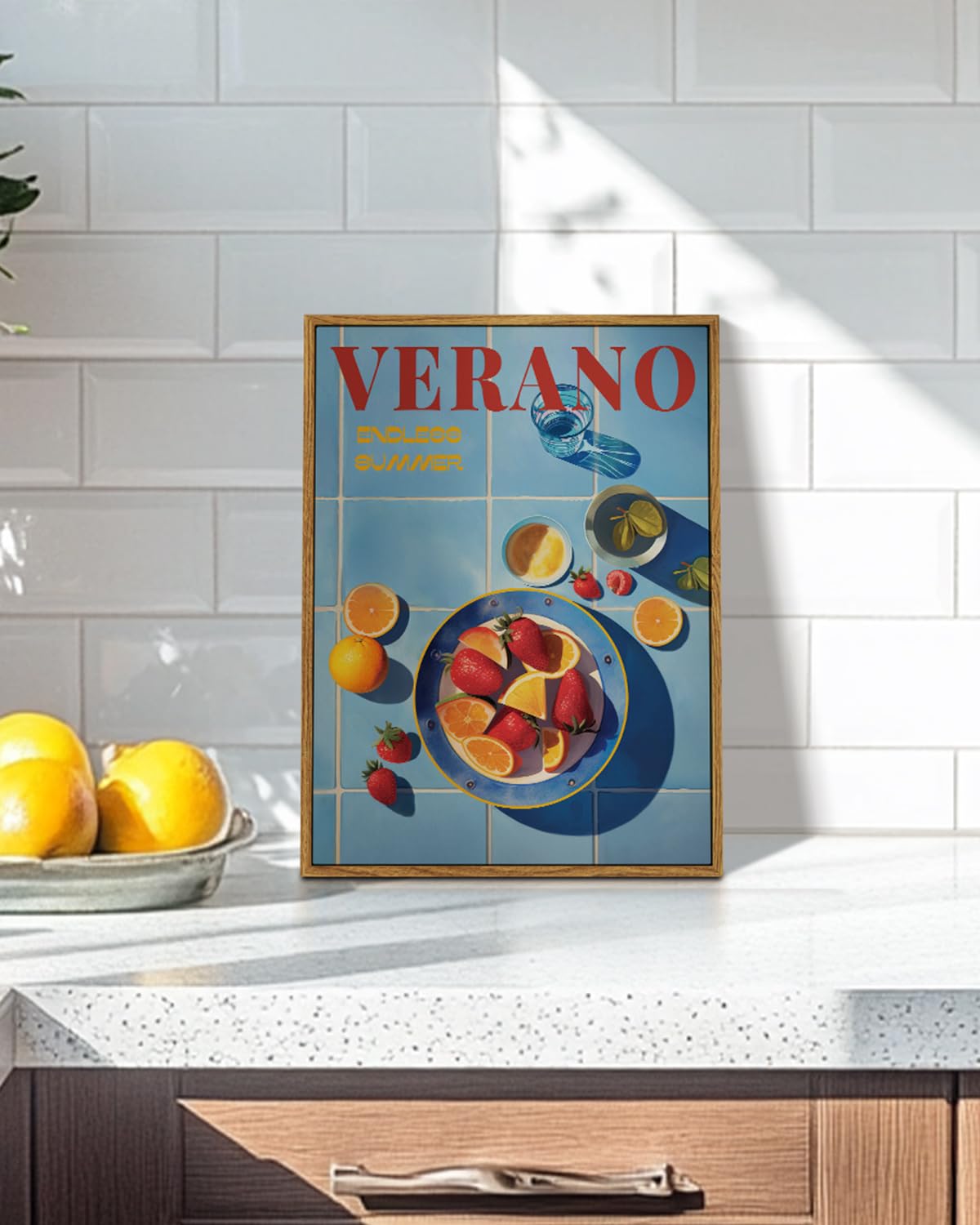 Vintage Summer Vibes Fruit Framed Canvas Wall Art 12x16” (fruit / 16"L x 12"W)
