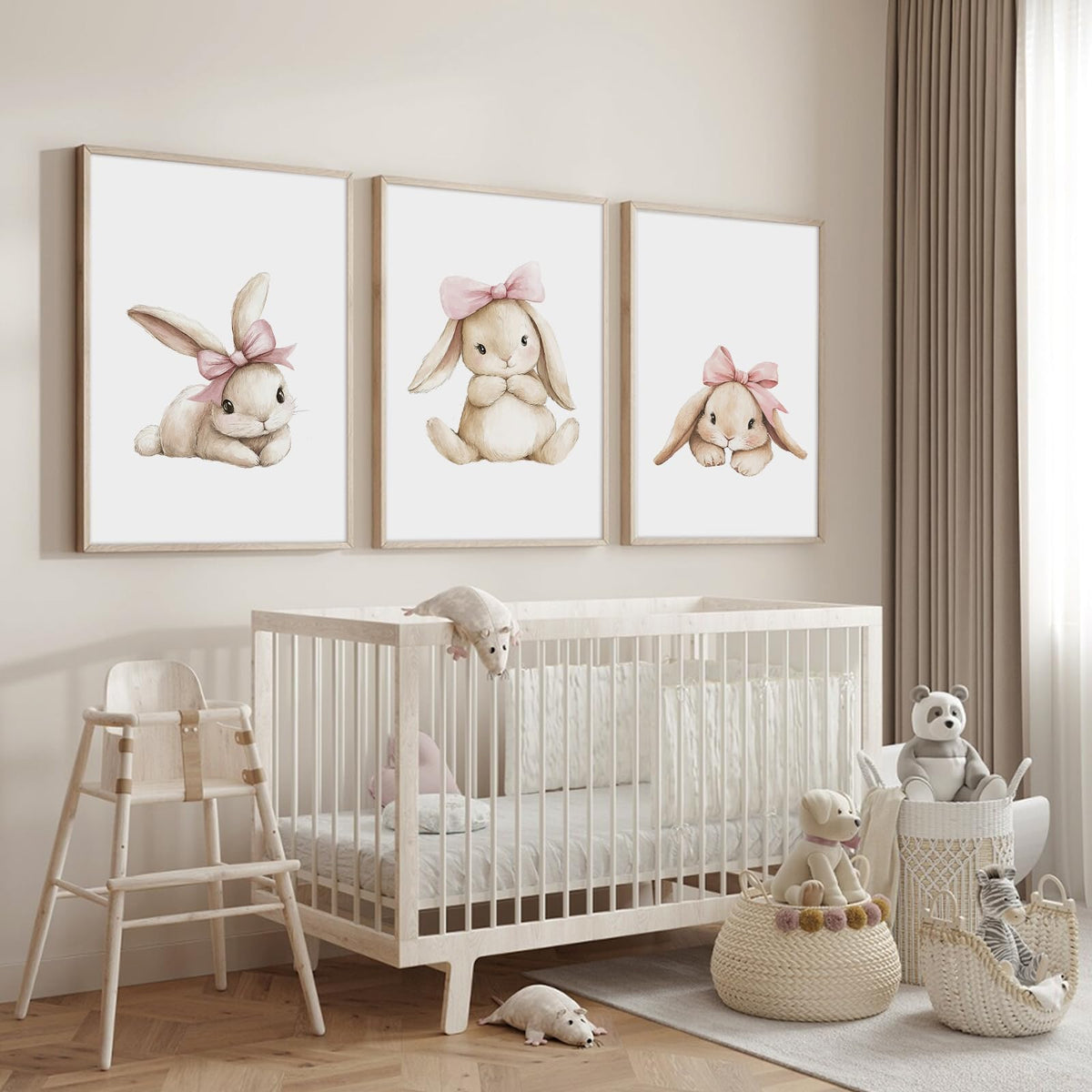 Nursery Bunny Wall Art Decor Bunny Prints Baby Girl Room Canvas Wall Art Decor Pink Baby Girl Nursery Painting Woodland Rabbit Spring Artwork Poster for Bedroom 12x16x3 Inch Unframed (12x16 Inch Unframed / Cute Rabbit Prints)