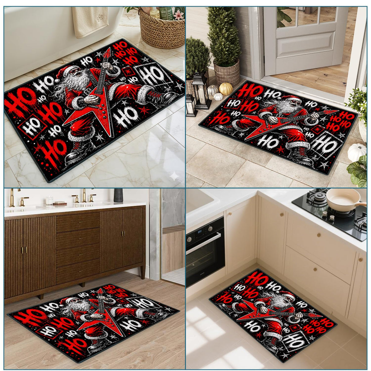 Christmas Rock and Roll Santa Claus Entryway Rug 2x3 Ft (95 / 2' x 3' (Rectangular))