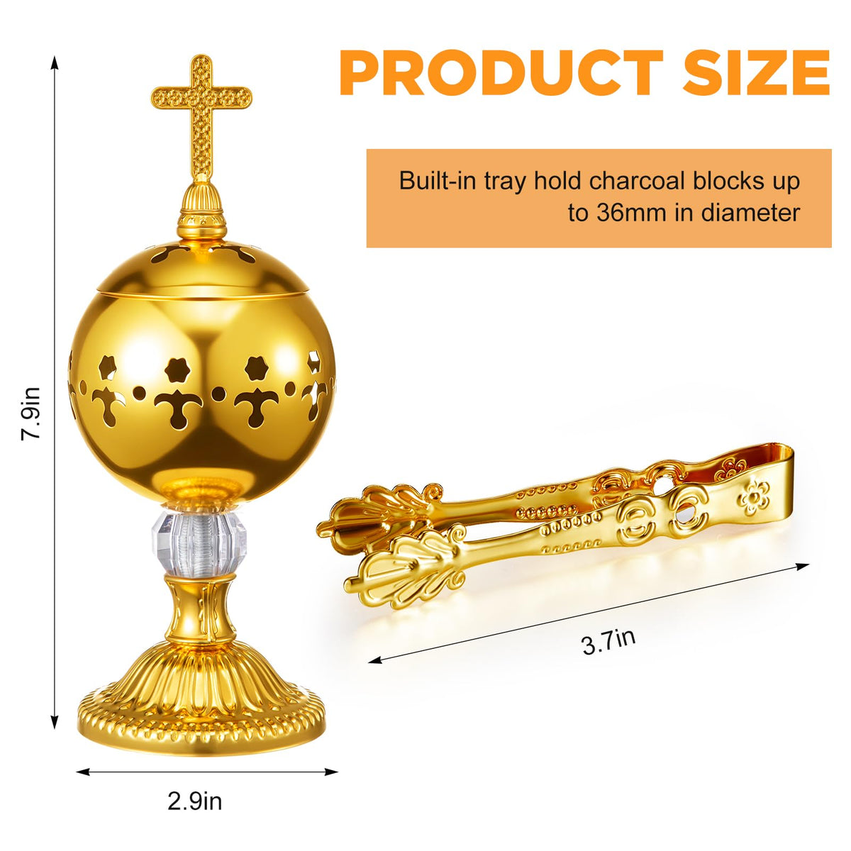 2 Sets Incense Burner with Tong (Gold / Retro)