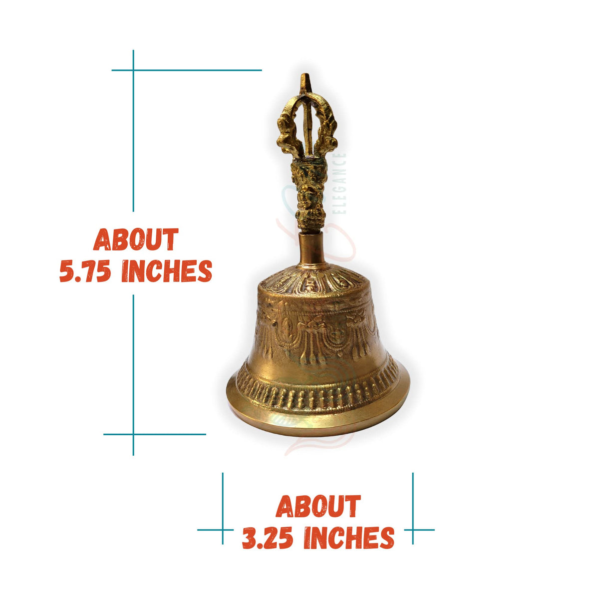 Solid Sturdy Antique Brass Hand Bell and Pouch (5.75-in High / Antique Brass, Engraved)