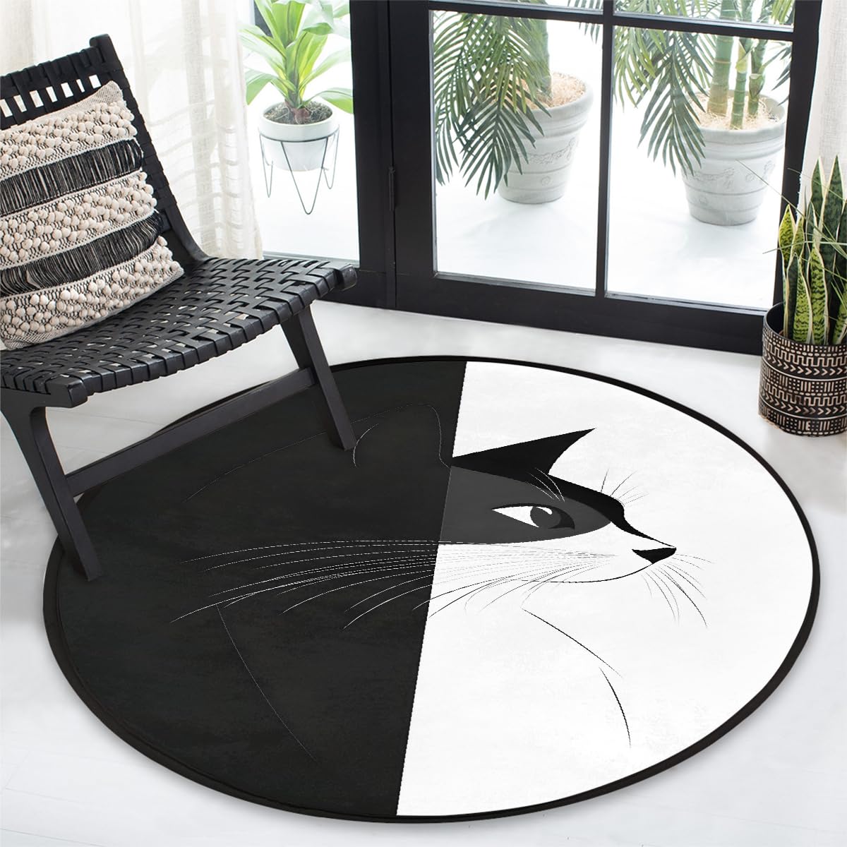 3 Ft Animal Cat Art Round Rug Circle Area Rugs Circular Door Mat for Indoor (Color43 / 3' (Round))