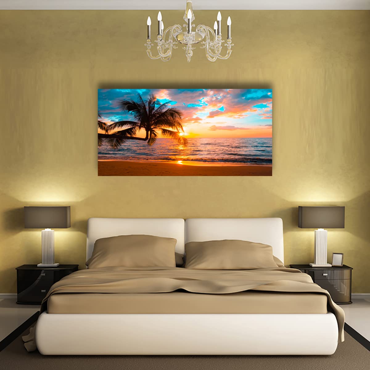 Beach Sunset Pictures Canvas Wall Art For Living Room Bedroom Wall Decor (40"L x 20"W / Beach Sunset Pictures Wall Art)