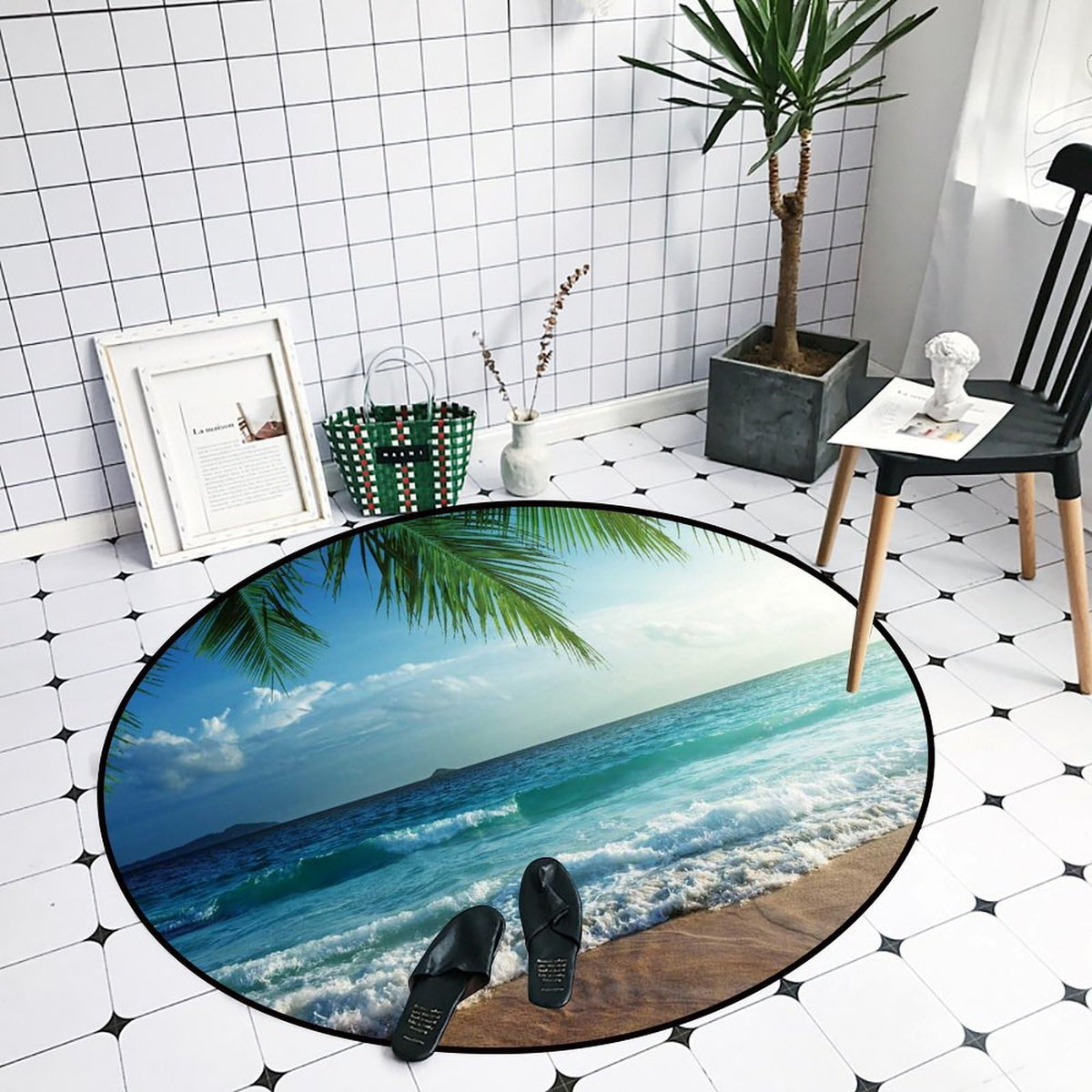 Round Area Rugs 4 FT Washable Non Slip Circle Rug (Beach Palms / 4' (Round))