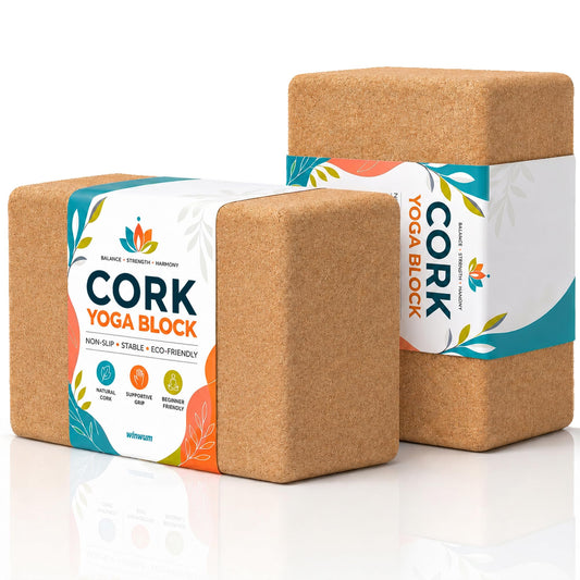 Cork Yoga Blocks 2 Pack (9 x 6 x 4 Inch High Density)