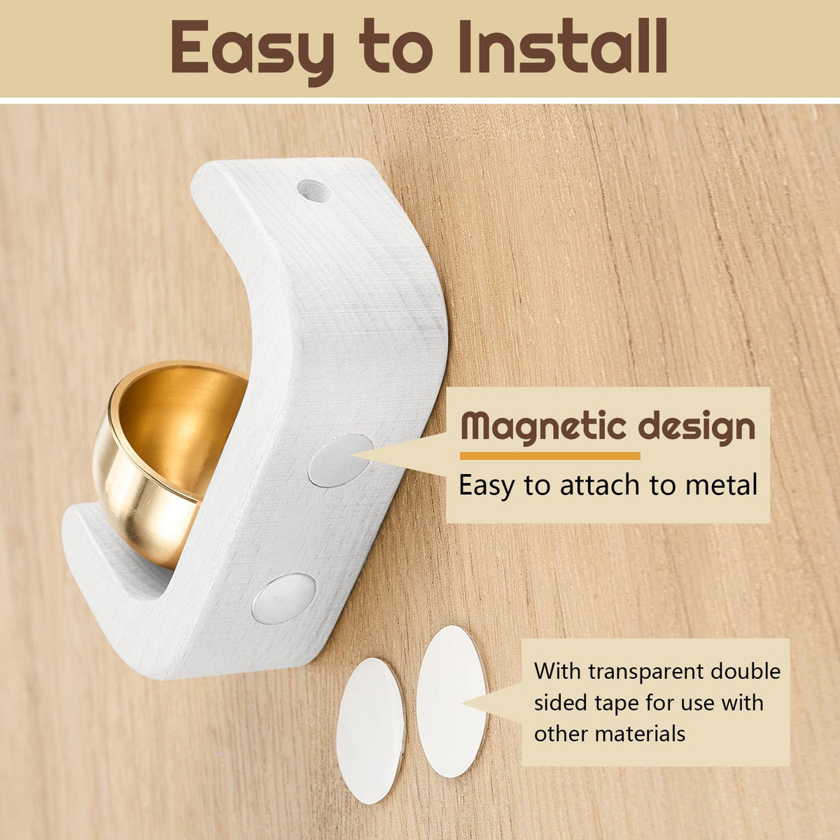 1 Pcs Magnetic Wooden Doorbell Chime (White)