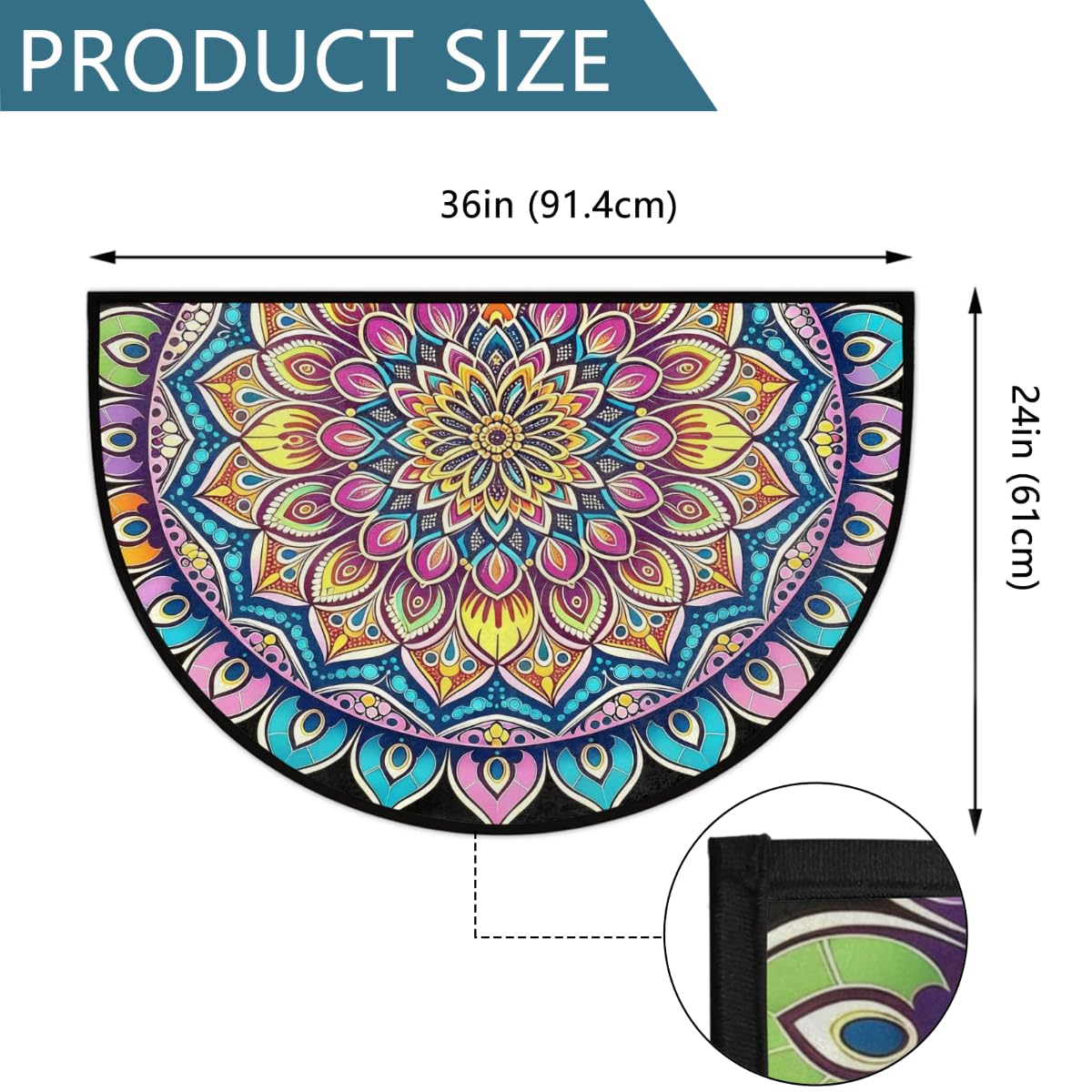 Mandala Half Round Door Mat Non Slip Half Circle Rugs (Mandala 1)