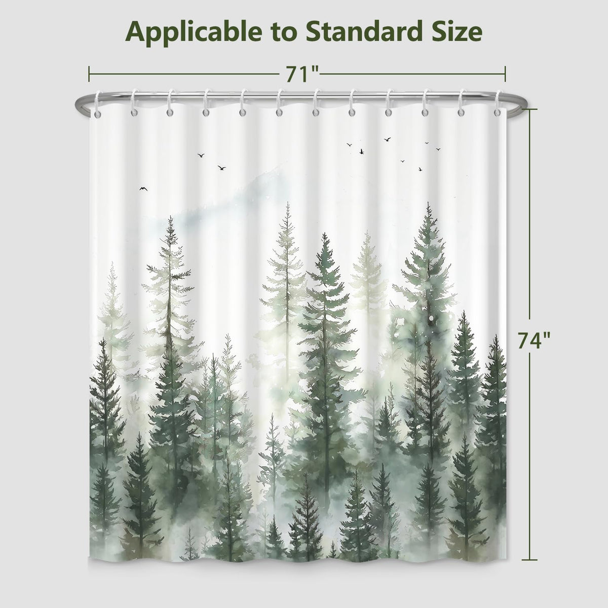 Serene Forest Landscape Shower Curtain with Hooks (Fog Forest)