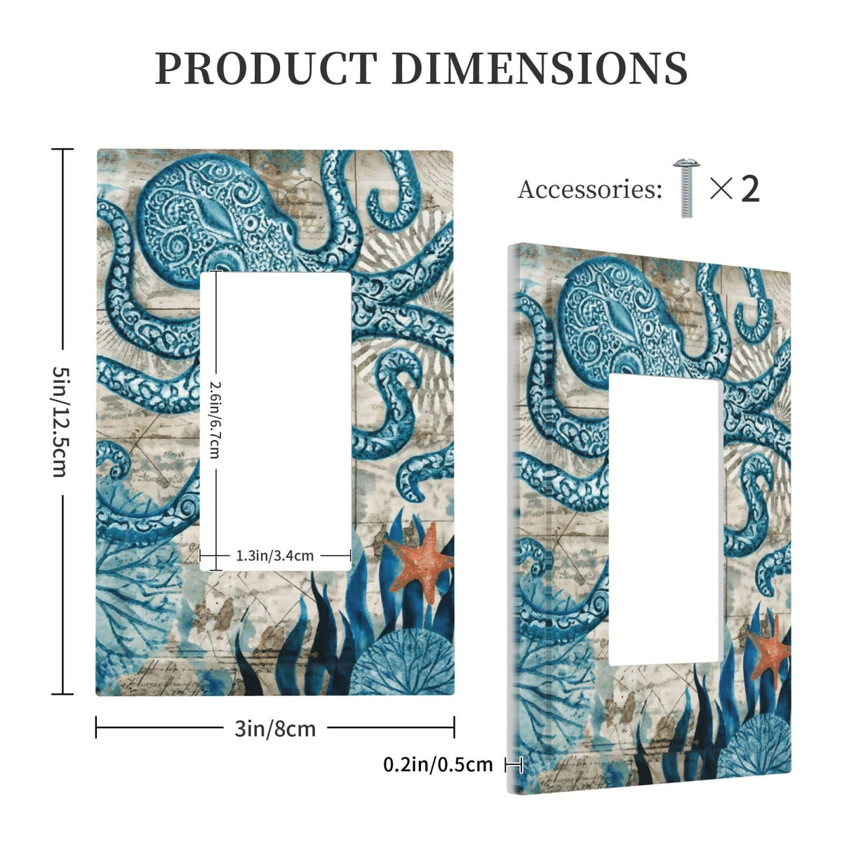 Nautical Ocean Starfish Octopus 1 Gang Outlet Decorator Light Switch Wall Plate Cover Faceplate Decorative Switchplate Rocker (Nautical Ocean Starfish Octopus / 1-Gang Rocker Mid)