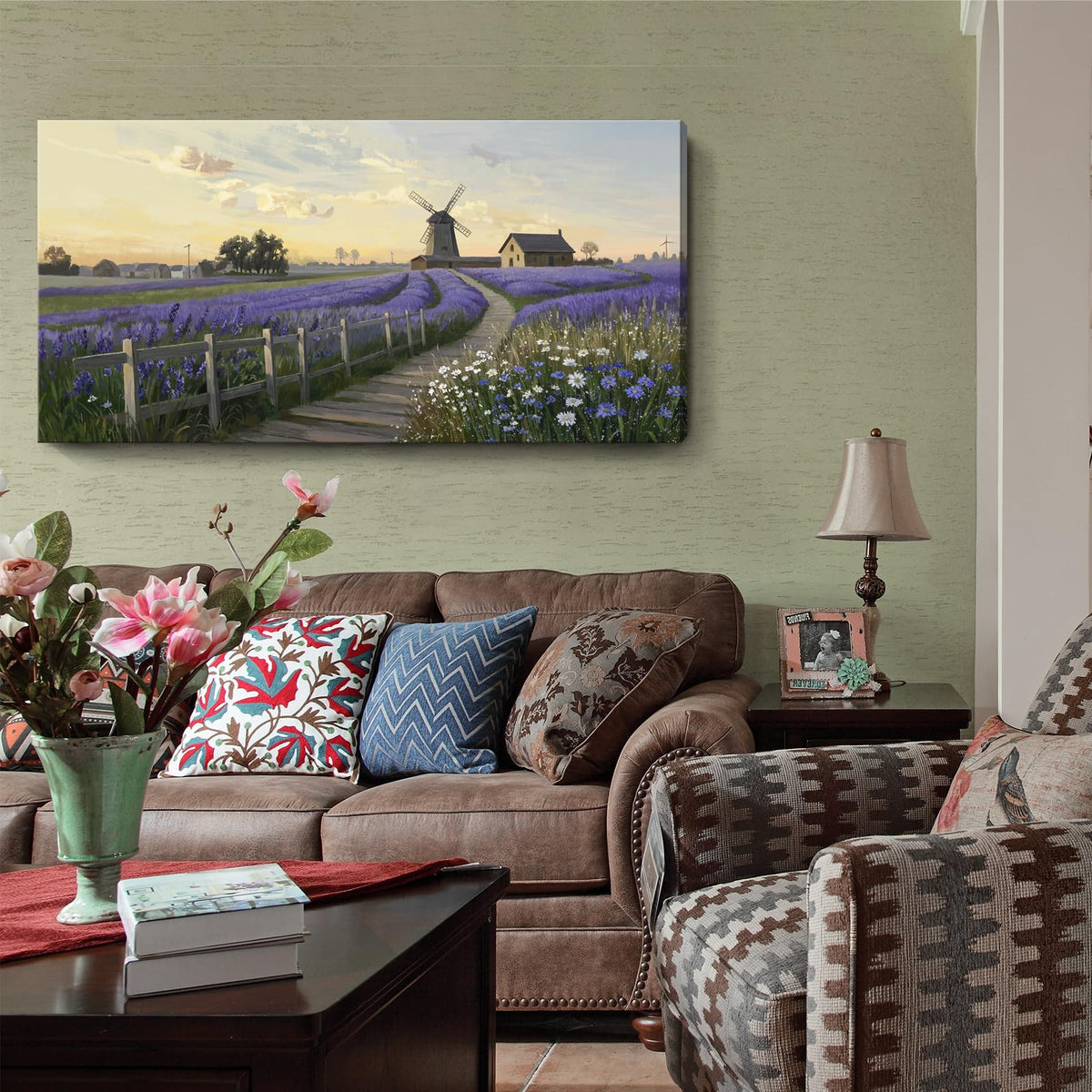 Large Canvas Wall Art for Living Room Farmhouse Lavender Print 48x24 (Purple Lavender Wall Art / 48"L x 24"W)