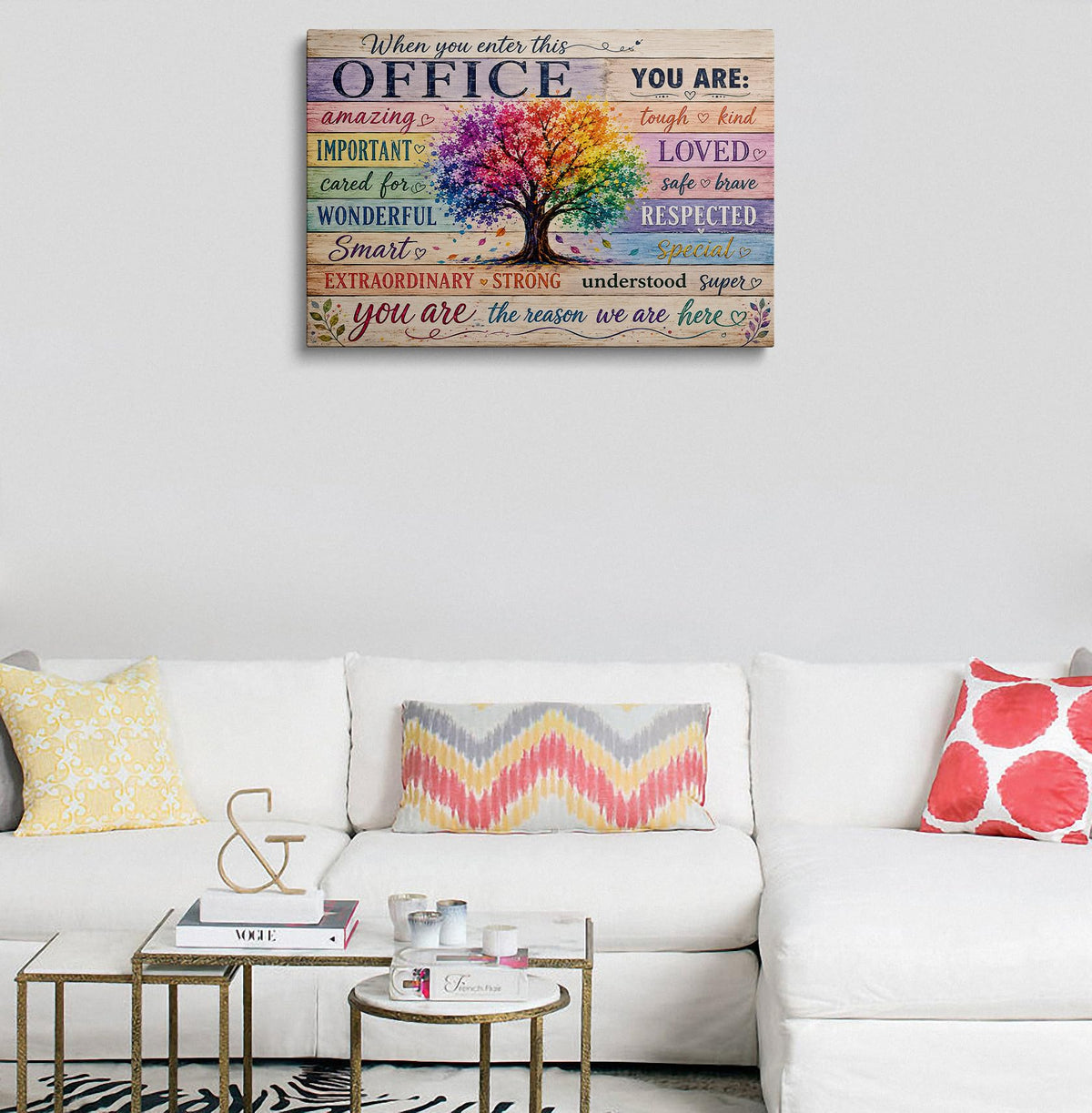 Inspirational Office Canvas Wall Art Framed Rainbow Tree Decor 16x24 Inch (Colorful Tree / 24"L x 16"W)