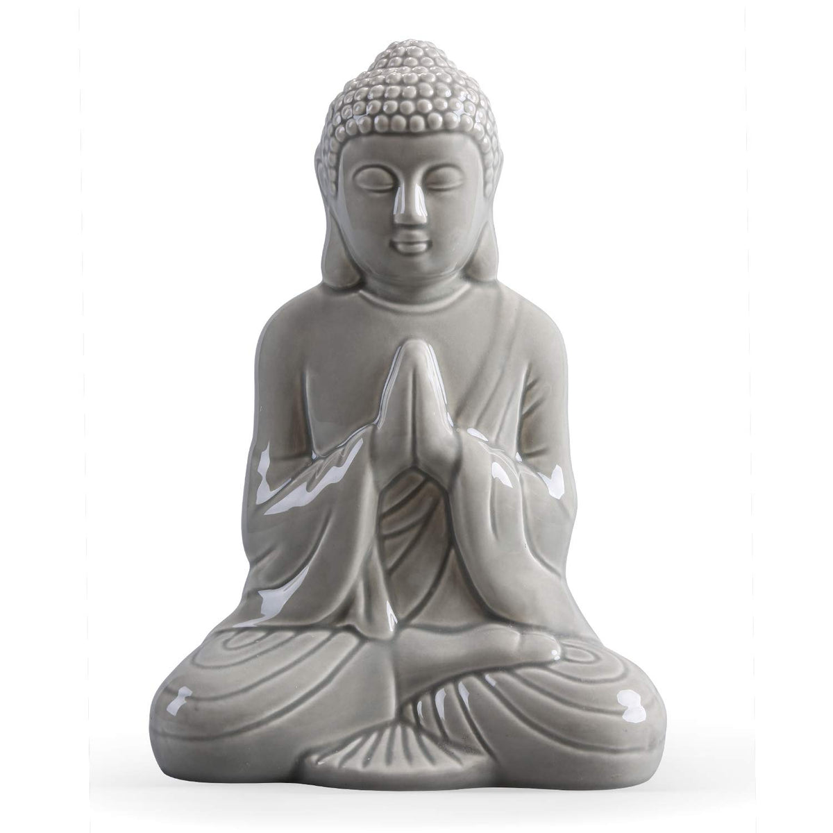 Ceramic Praying Buddha Figurine (Gray / Medium)