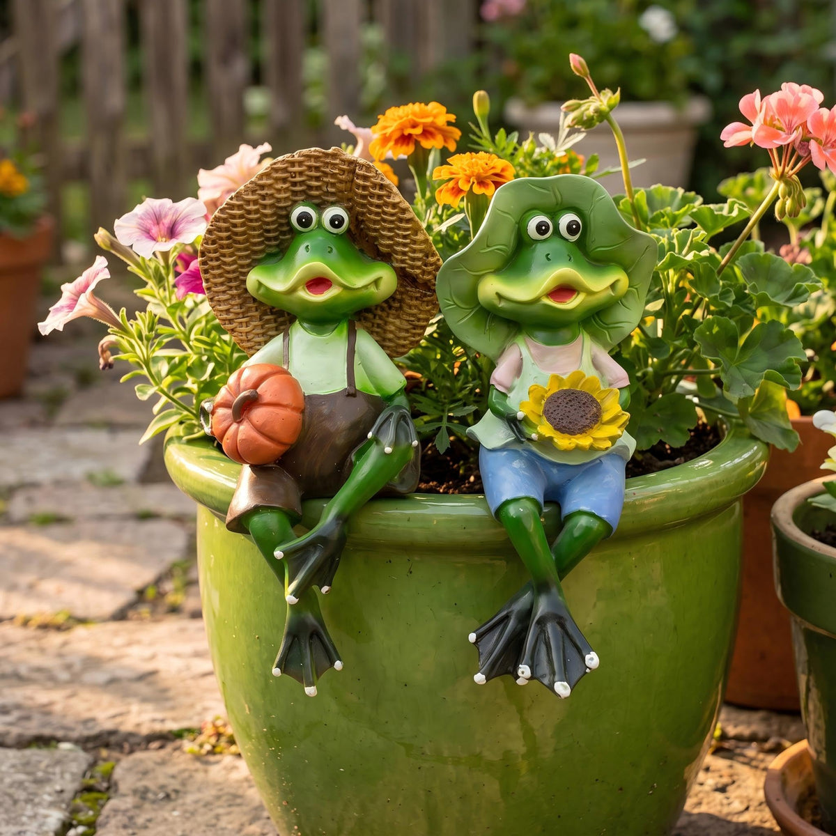 2 Pack Garden Frog Decor for Outside (2Pack Couple Frogs)