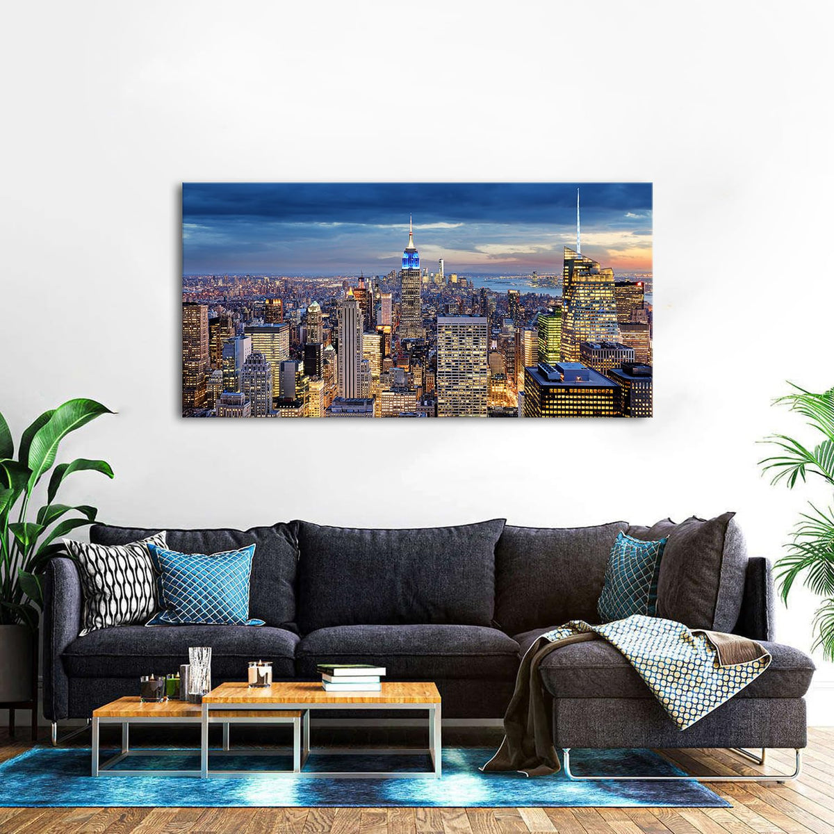 Extra Large New York City Wall Art NYC Skyline Office Wall Decor Sunset Manhattan Skyline Canvas Prints Modern Skyscraper Cityscape Pictures Artwork for Living Room Bedroom Home Decoration 30x60" (60"L x 30"W / NewYork)
