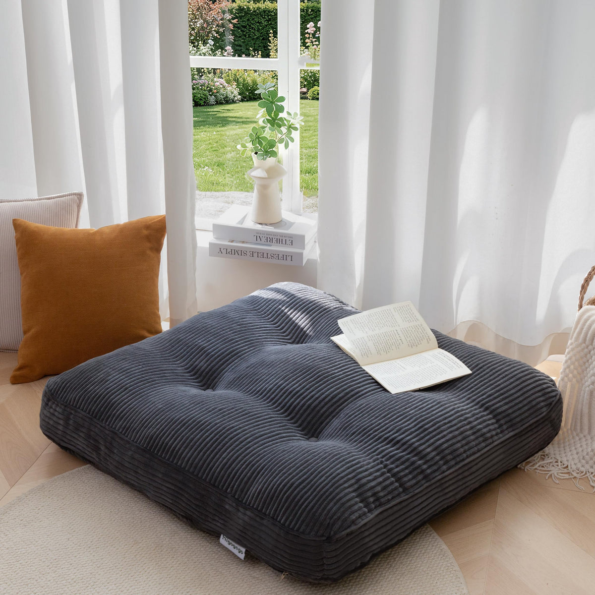 35" Floor Pillow Cushion for Adults (Dark Grey / 4" Thick Square)