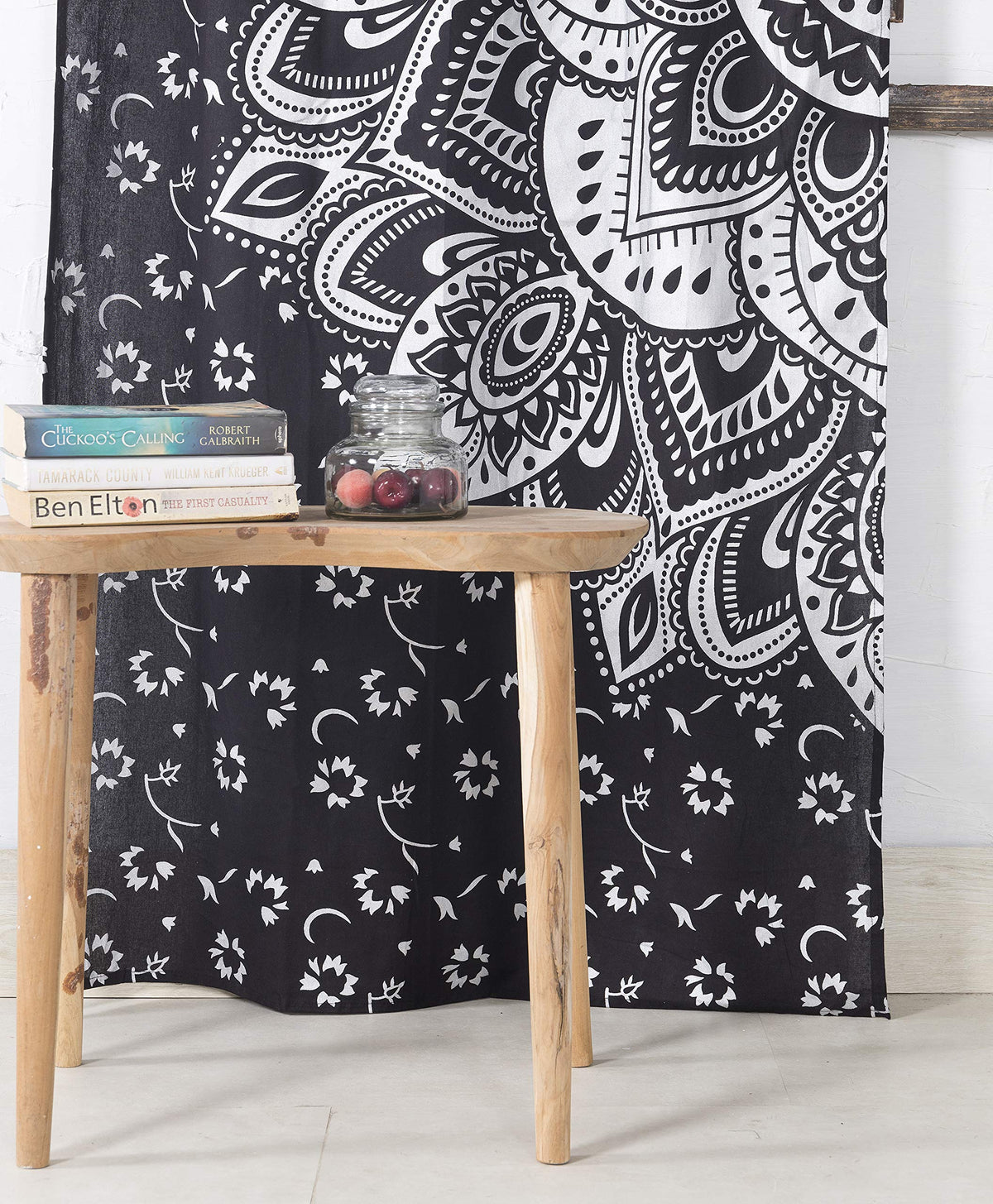 Indian Hippie Bohemian Beautiful Ombre Color Mandala Curtain Panels Black Silver (38"W x 83"L (Pack of 2) / Black Silver)