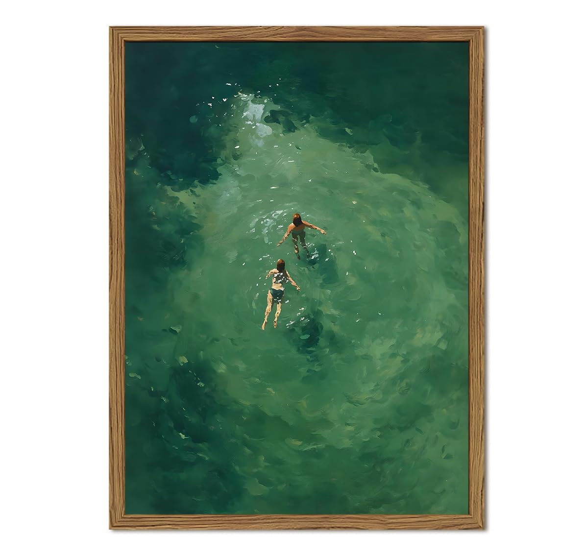 Framed Abstract Ocean Wall Art (Green Swimming / 16"L x 12"W)