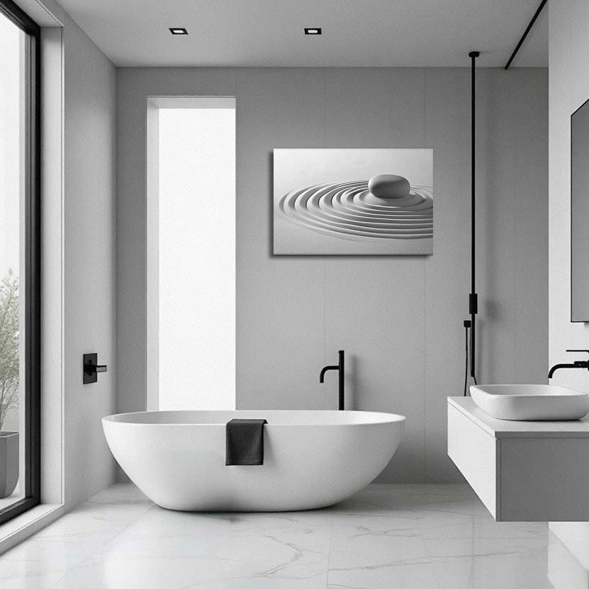 Zen Pictures for Bathroom Black White and Gray Bathroom Wall Art Zen Stone and Sand Canvas Prints Still Life Artwork for Spa Room Decor Frame (12"L x 18"W)