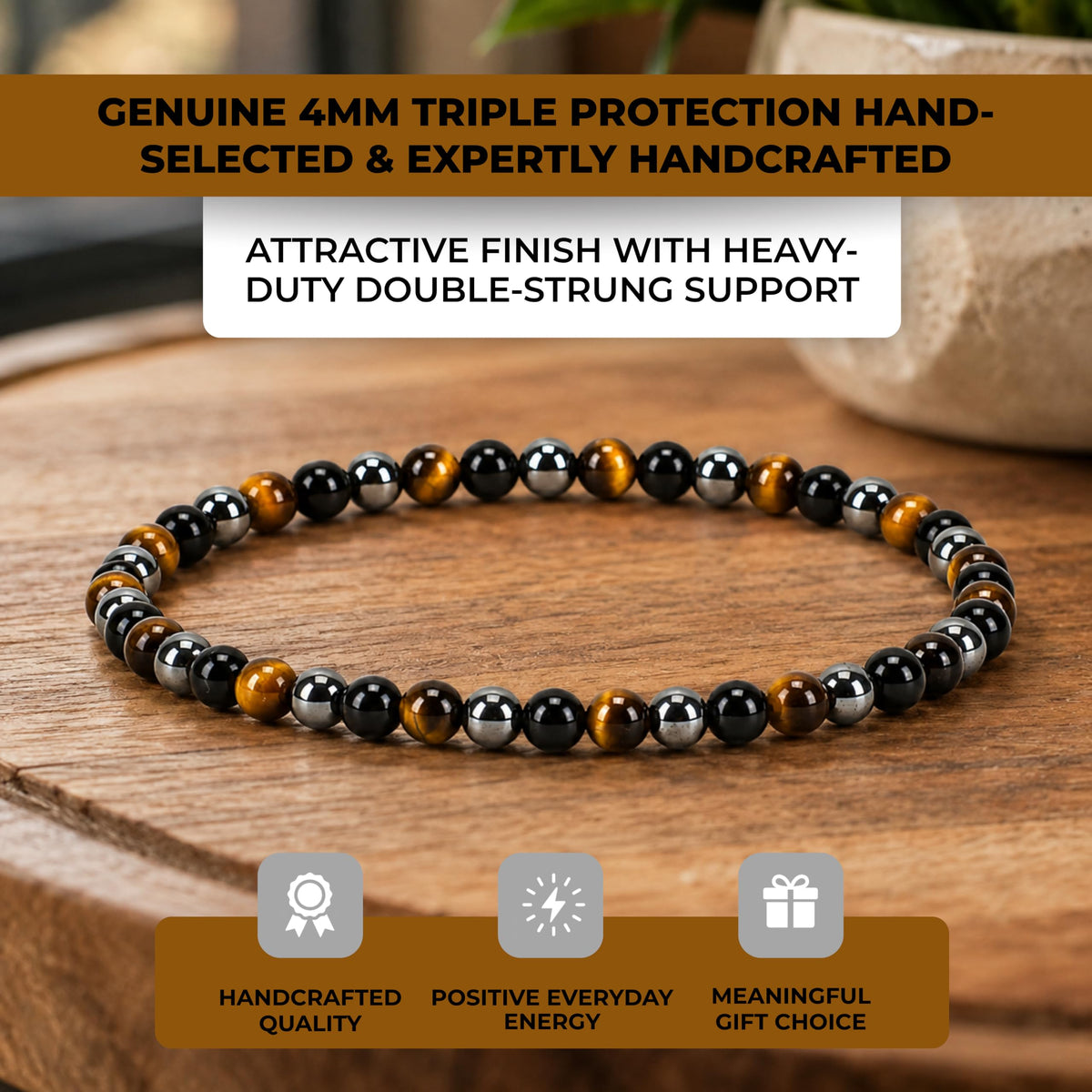 Triple Protection Bracelet 4mm Beaded Bracelet (Triple Protection / Large)