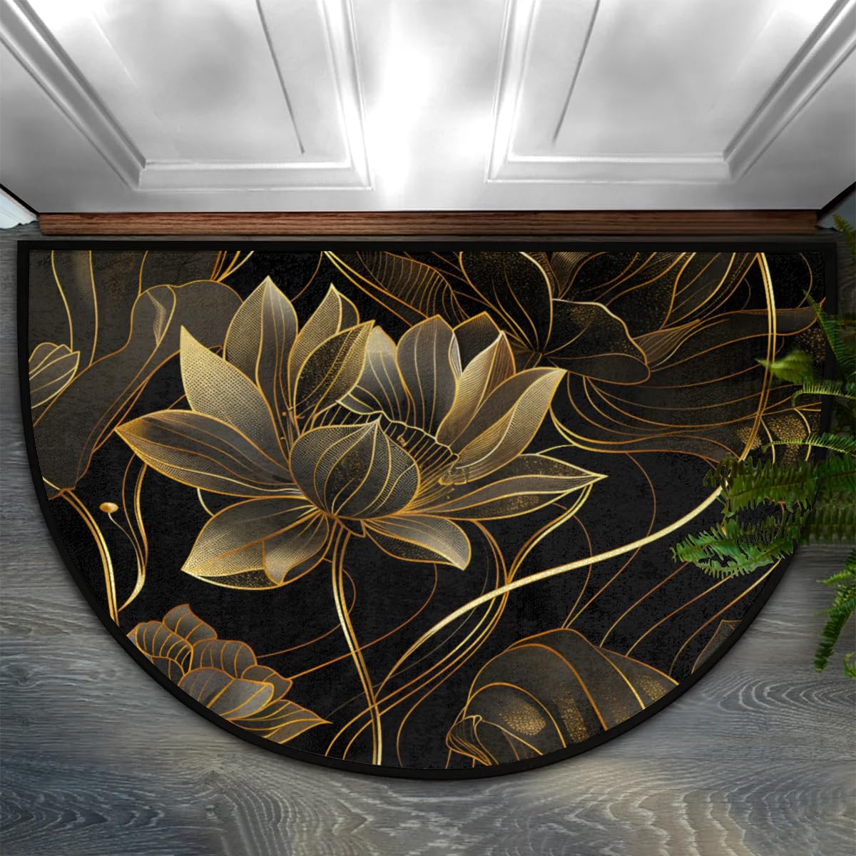 Lotus Golden Half Round Door Mat Semi Moon Rug Fireplace Carpet Area Rugs (A:a-2)