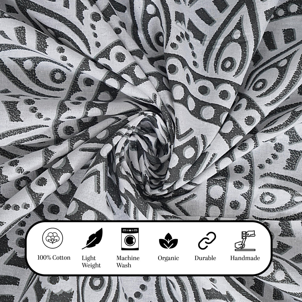 Handmade Cotton Mandala Wall Tapestry (Grey / 108"L x 90"W)