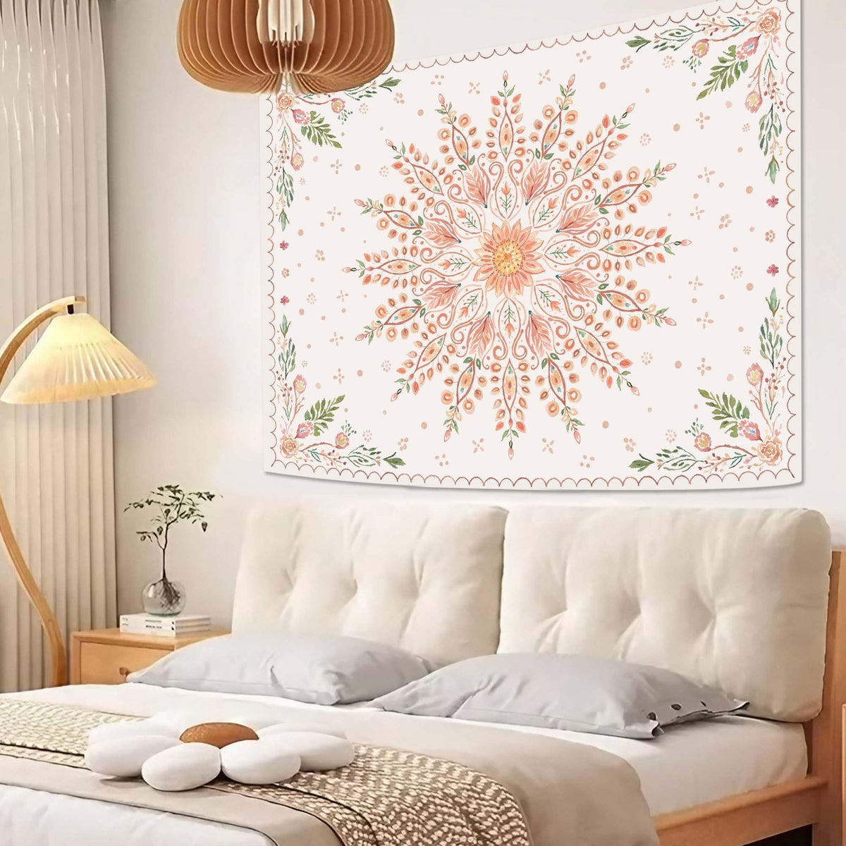 Boho Mandala Tapestry (80"L x 60"W / Beige Pink)
