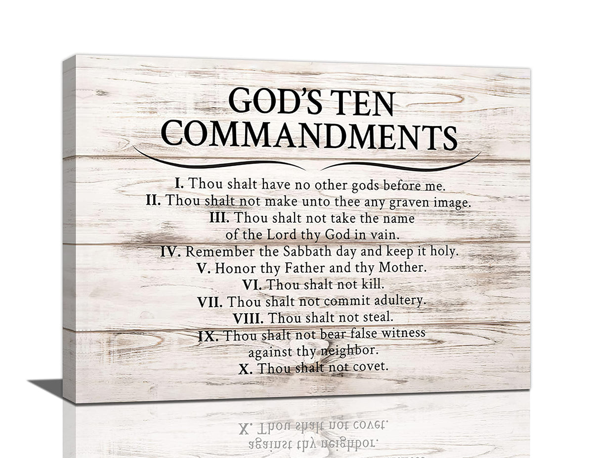 Ten Commandments Wall Decor 10 Commandments Wall Art Christian Scriptures Canvas Prints Bible Verse Pictures Painting Modern Artwork Home Decoration for Living Room Bedroom Bathroom 20"x16" (Wooden / 20"L x 16"W)