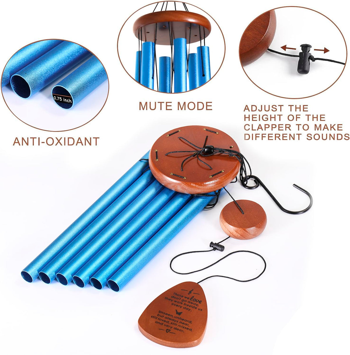 Memorial Wind Chimes for Loss of Loved One (Blue - Teardrop Design)