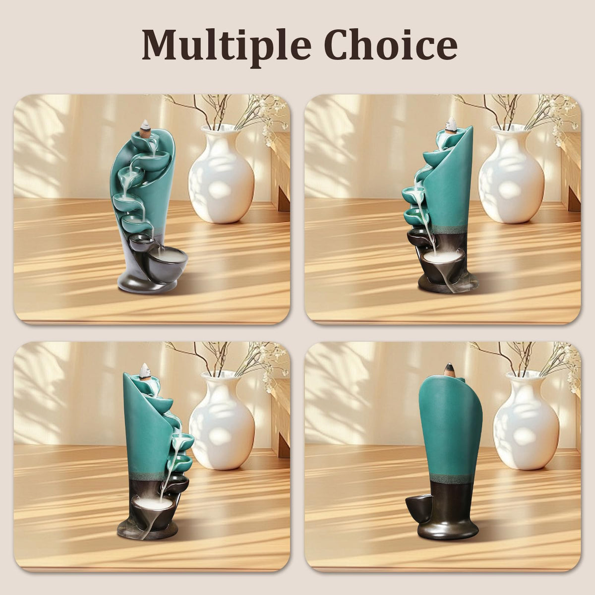 Backflow Incense Burner Holder Handmade Decor Fountain Waterfall Holder (Green)