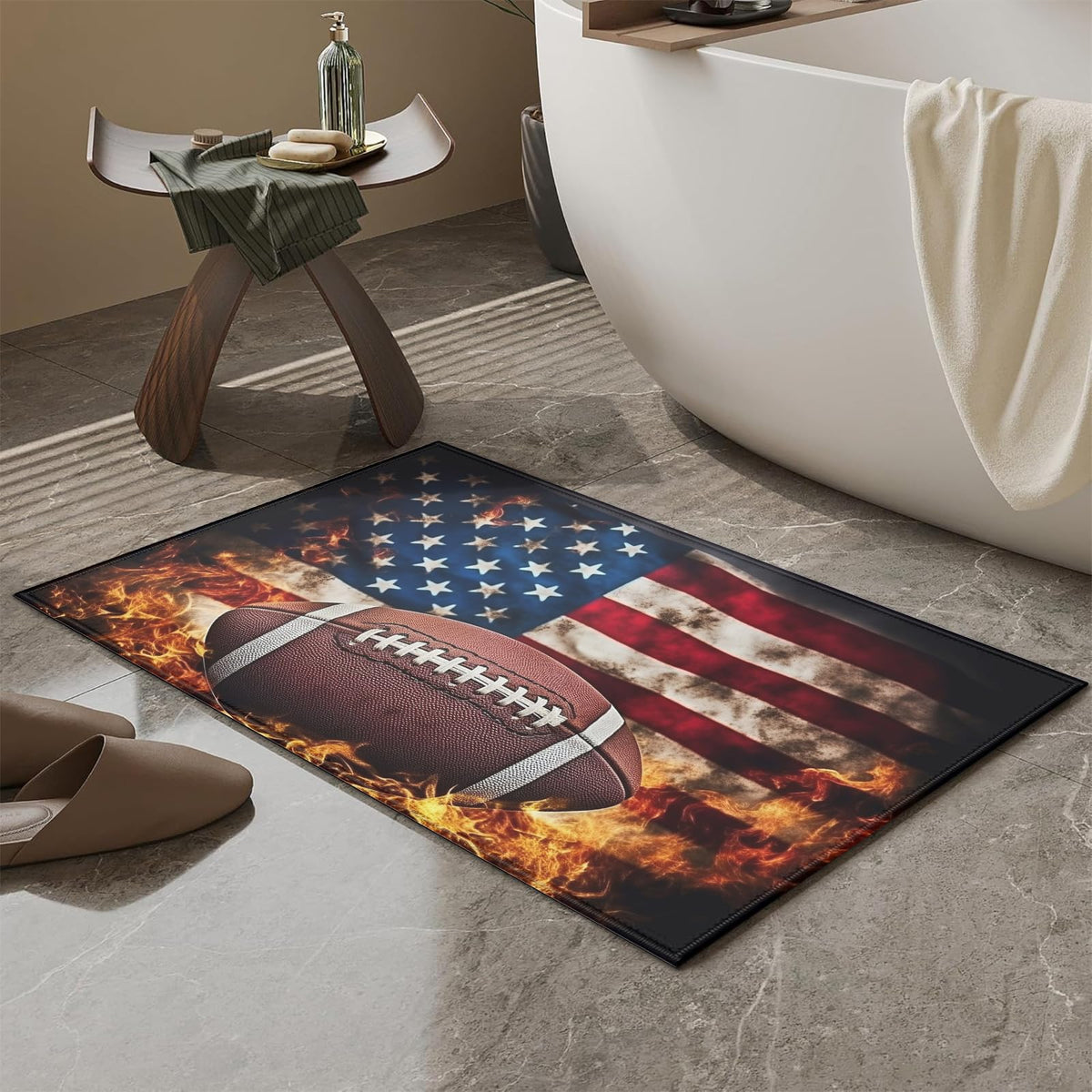 Fire American Football Bath Mat for Bathroom (Fire American Football)