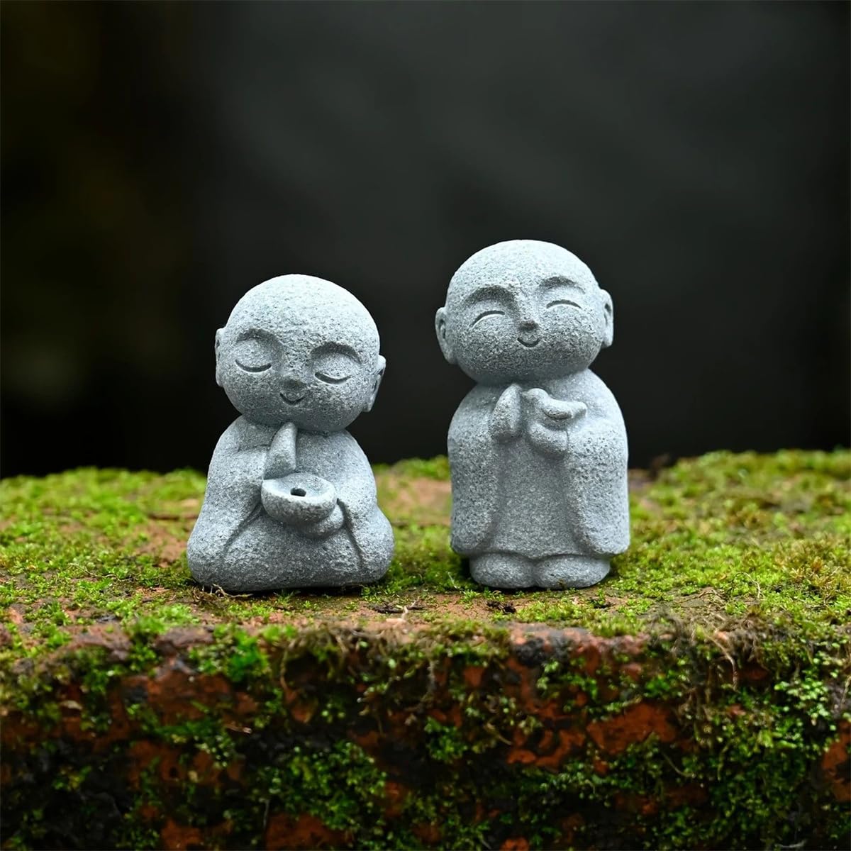 Japanese Monk Statue Praying Zen Sandstone Mini Buddha Statues Asian Garden Sculptures for Wealth Good Luck Feng Shui Home Decor (C)