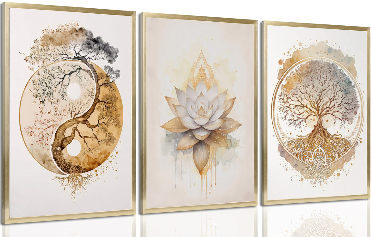 Tree of Life Canvas Wall Art Lotus Zen Painting Picture Wall Decor Abstract Yin Yang Fall Art Poster Print Artwork for Living Room Yoga Room Hotel Bedroom Home Decoration (Unframed / 16"L x 12"W)