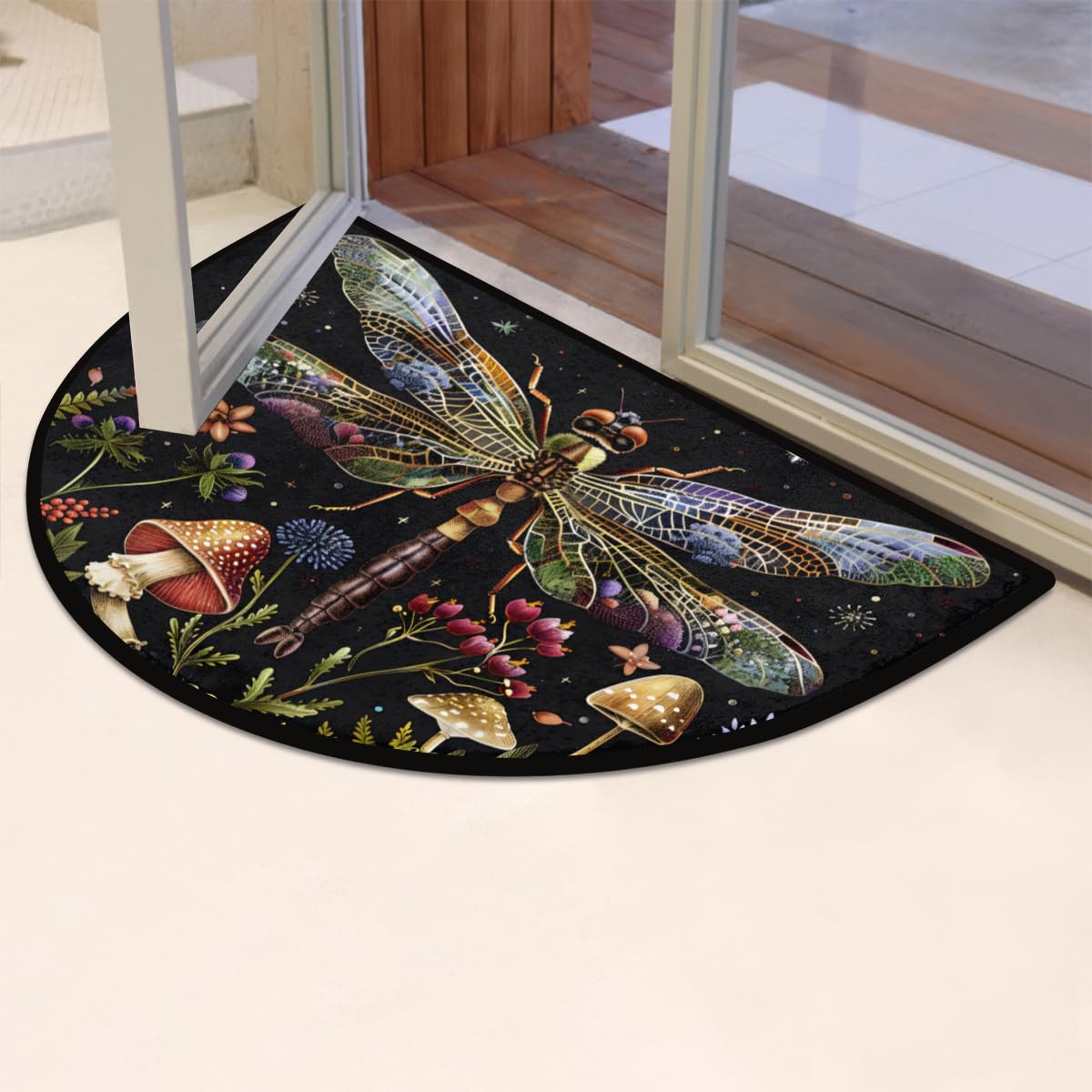 Dragonfly Half Round Doormat Non Slip Half Moon Rug Outdoor Welcome Mat (B 004)