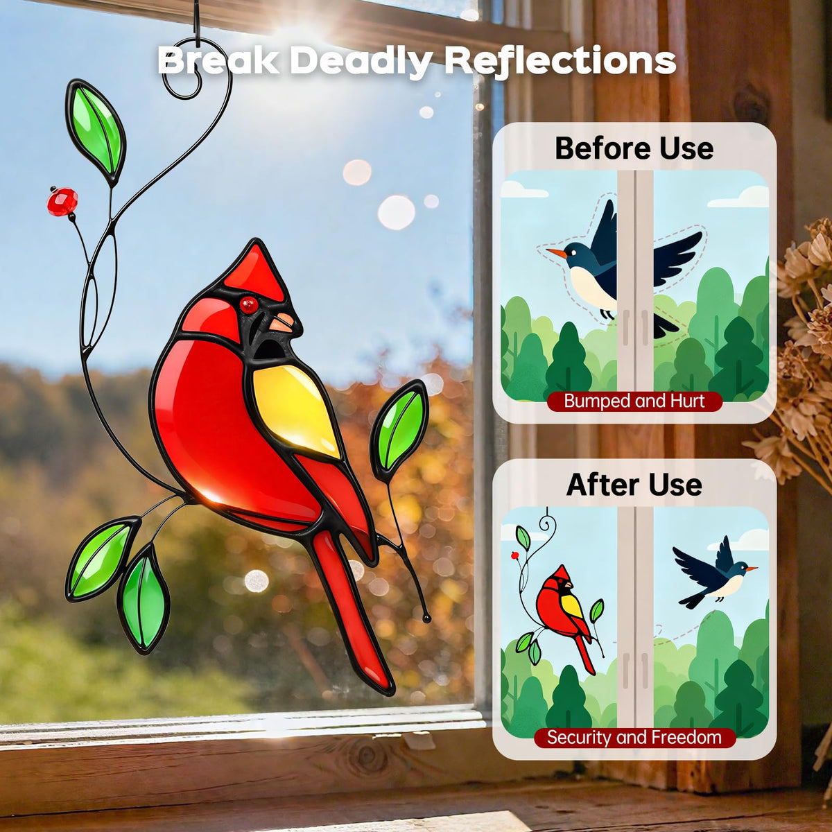 Cardinal Stained Glass Window Hanging Suncatcher (Red-cardinal / Small)