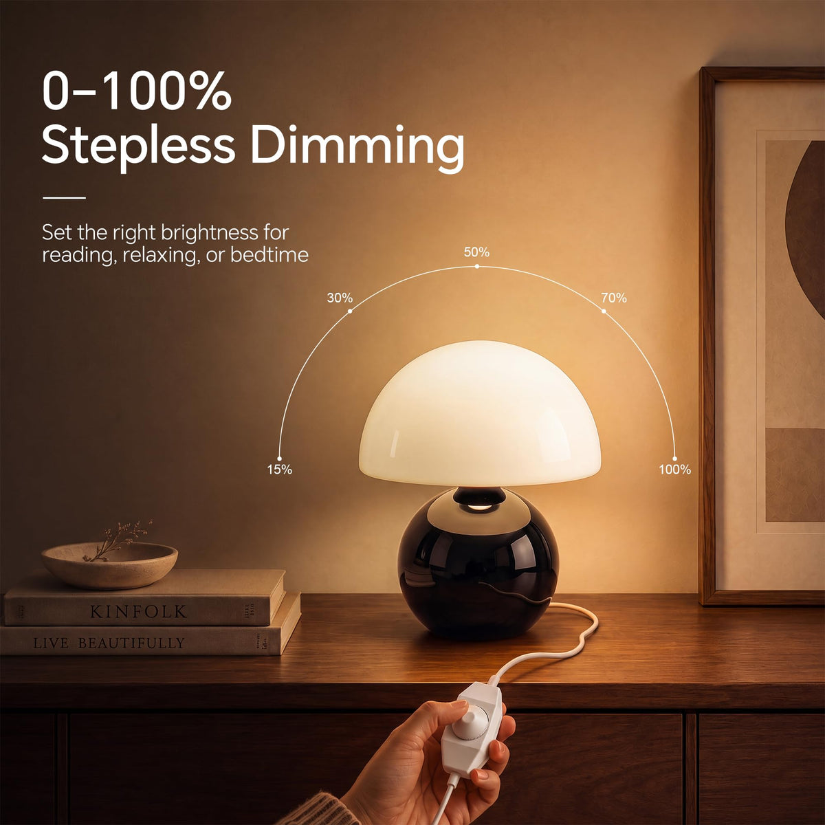 Mushroom Lamp Table Lamp for Bedroom (Black-)