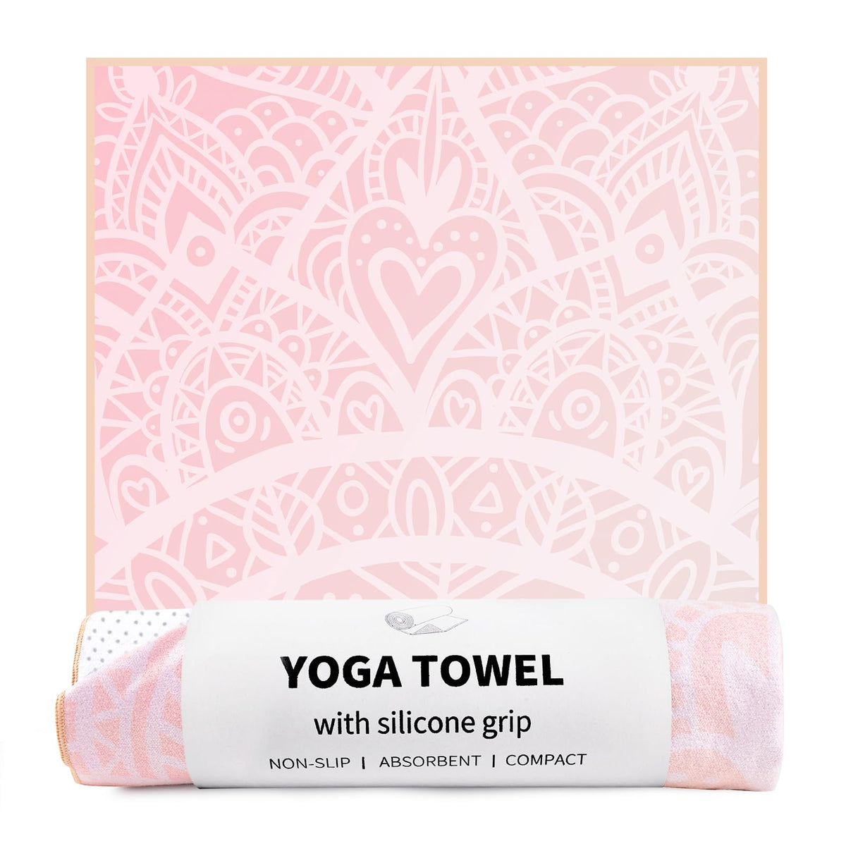 Hot Yoga Towel with Grip Dots (Pink Mandala / 70" x 26")