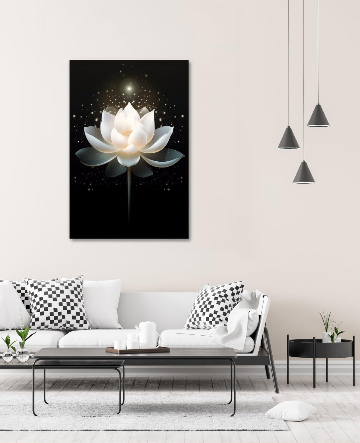 Zen Wall Art Lotus Wall Decor Black Painitng Canvas Canvas Prints Flower Blossom Pictures Spirtual Meditation Artwork for Yoga Room Living Room Office Home Framed (18"L x 12"W / J - Black and White Lotus)