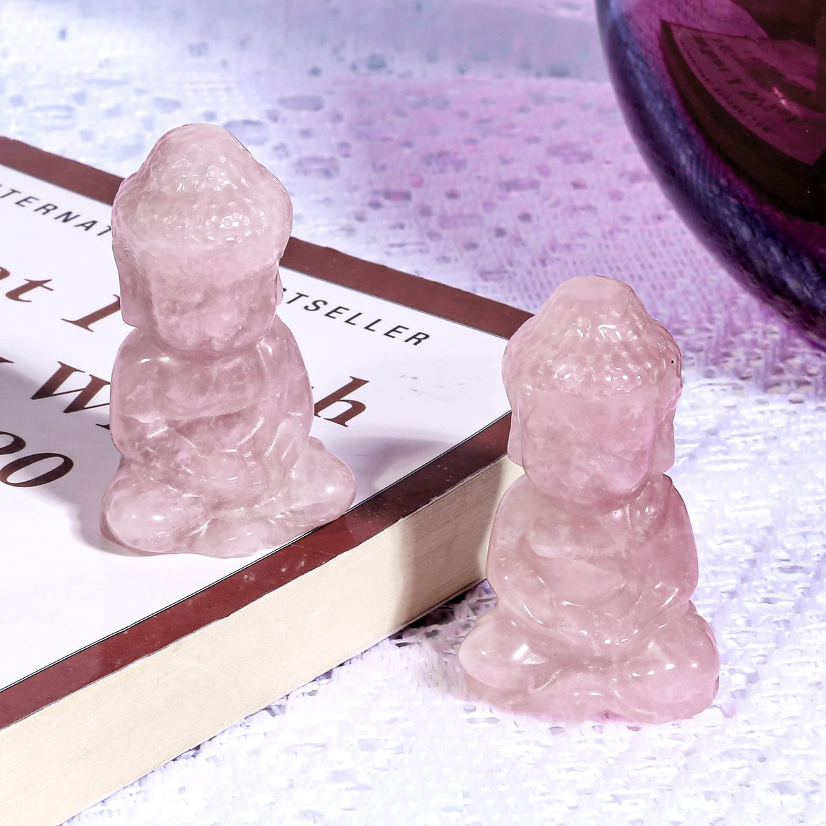 1.9 Inch Rose Quartz Meditating Buddha Statue (Pink)