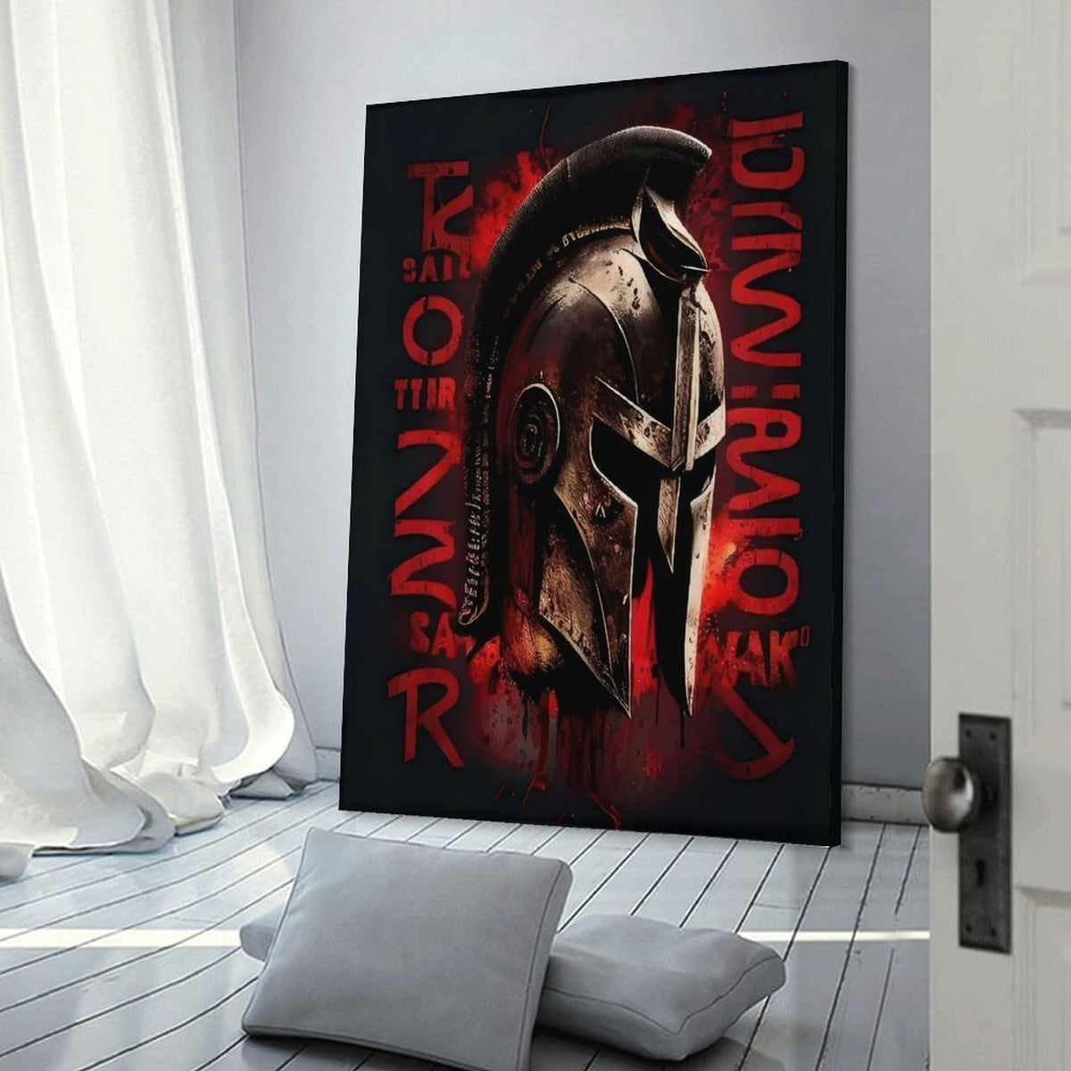 Spartan Strong Warrior Helmet Red Black Motivational Fitness Canvas Printing Wall Art Prints Wall Decor Posters Modern Gym Bedroom Living Room Office Man Cave Aesthetic 12x18inch (style-17 / 12x18inch(30x45cm) Frame)